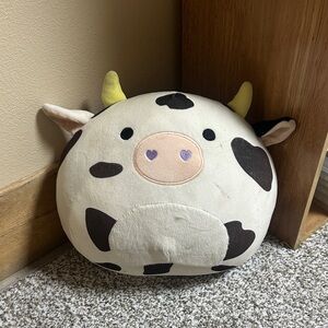 Squishmallows White and Black Cow Plush Pillow with Yellow Horns